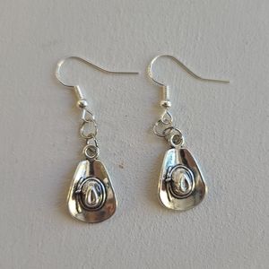 Silver handmade western cowboy hat earrings